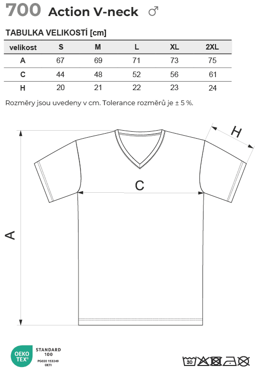 700 Action V-neck tričko pánské Tabulka velikostí